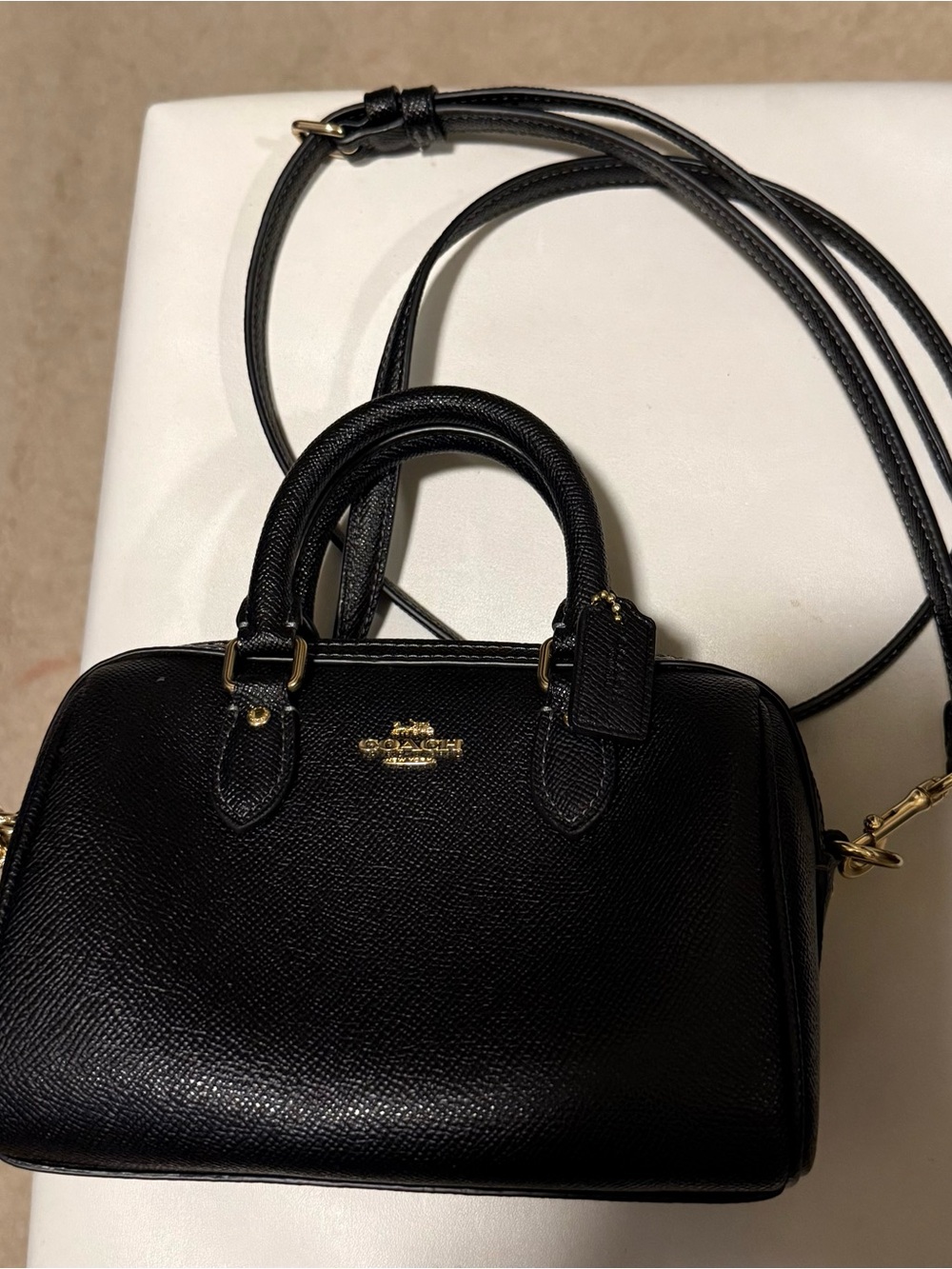 Coach Black Pebbled Leather Mini Crossbody Satchel